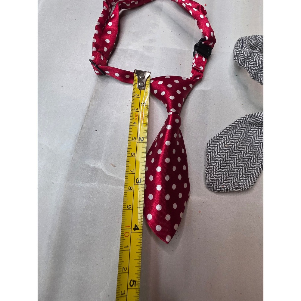 Lot of 2 Pet Neckties Red Polka Dot and Grey Herringbone for Small Dogs Cats A2 - Picture 14 of 16